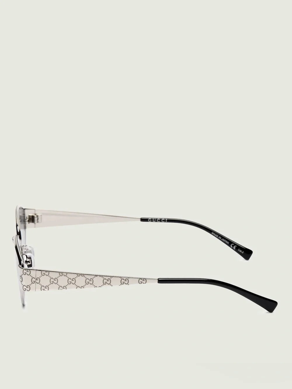 New Gucci GG1853S 002 Silver Cat-Eye Sunglasses with Monogram Temples Authentic